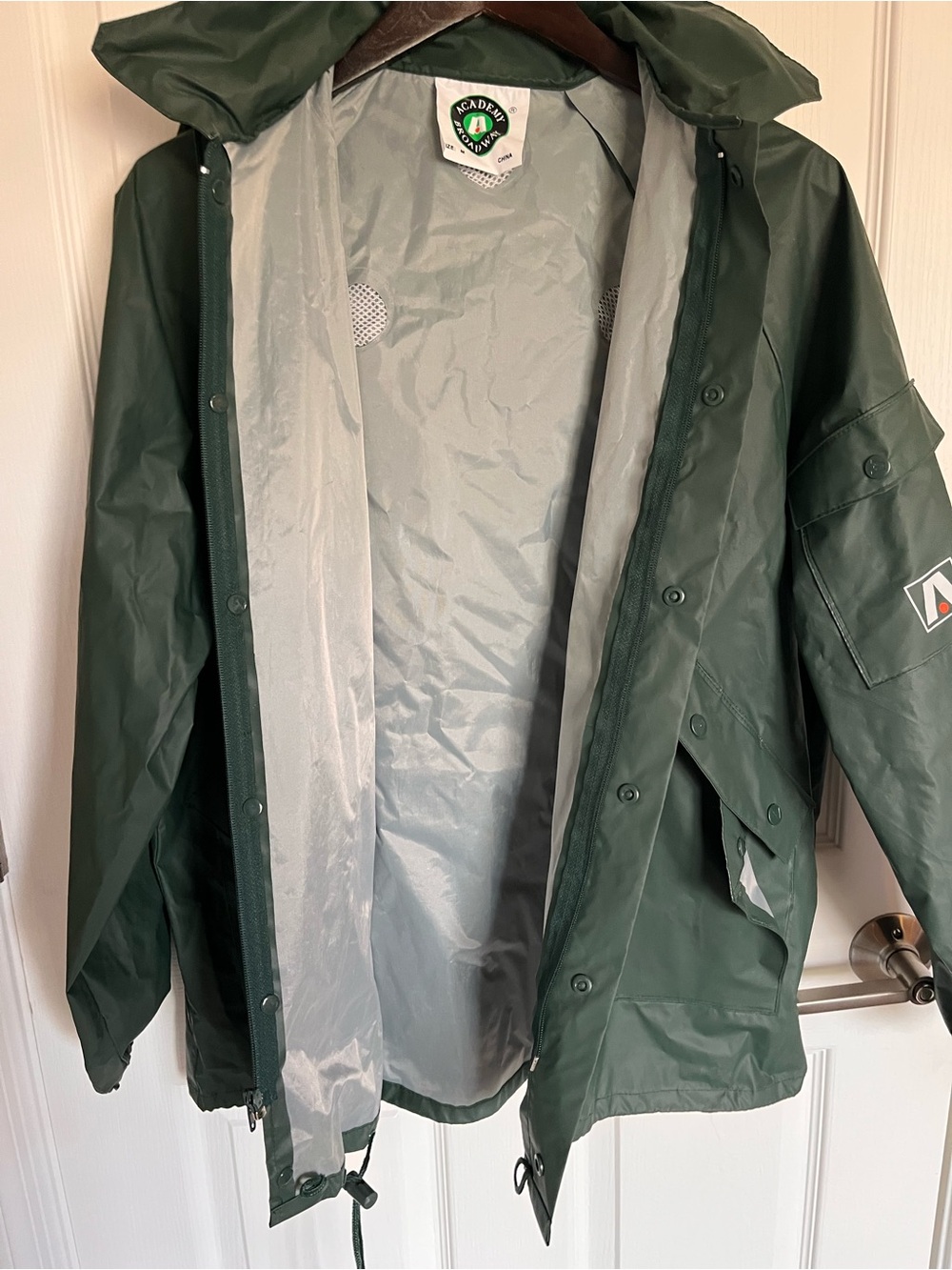 Vintage Academy Broadway Corp Hooded Long Rain Coat Jacket Green Men Size M - Picture 15 of 15